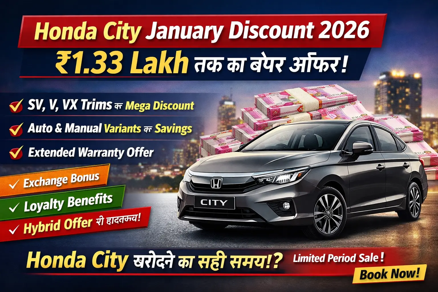 Honda City January Discount 2026: नई Honda City पर मिल रहा है ₹1.33 Lakh तक का फायदा