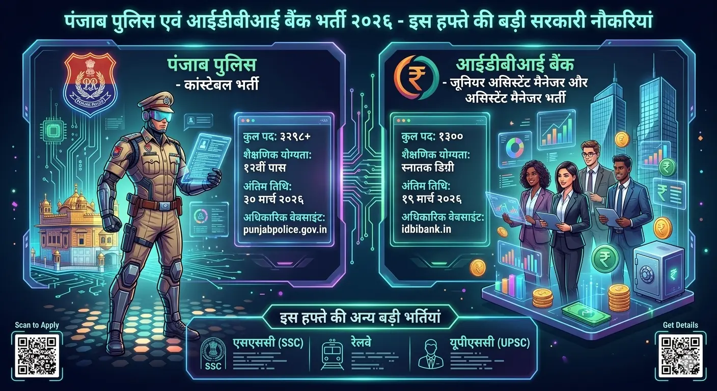 Punjab Police & IDBI Bank Recruitment 2026: इस हफ्ते निकली 4000+ सरकारी नौकरियां, जल्दी करें आवेदन