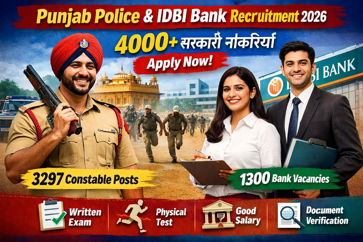 Punjab Police & IDBI Bank Recruitment 2026: इस हफ्ते निकली 4000+ सरकारी नौकरियां, जल्दी करें आवेदन