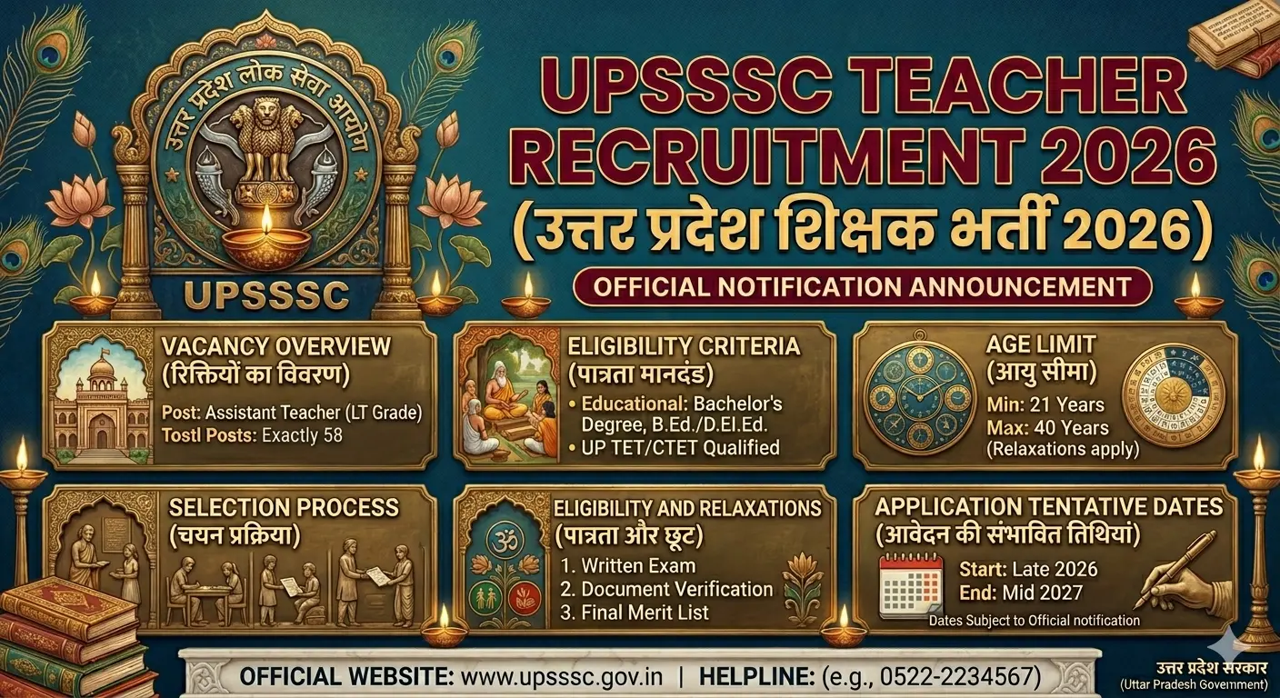 UPSSSC Teacher Bharti 2026: यूपी में असिस्टेंट टीचर भर्ती शुरू, कम पद लेकिन बड़ा मौका हाथ से न जाने दें