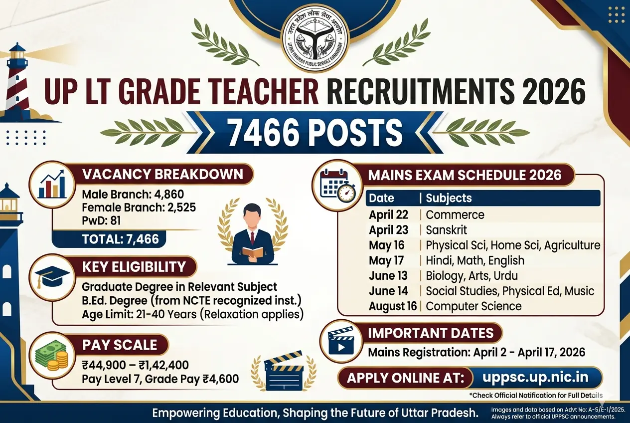 UP LT Grade Assistant Teacher Mains 2026 : अंतिम तारीख, पूरी जानकारी और जरूरी अपडेट