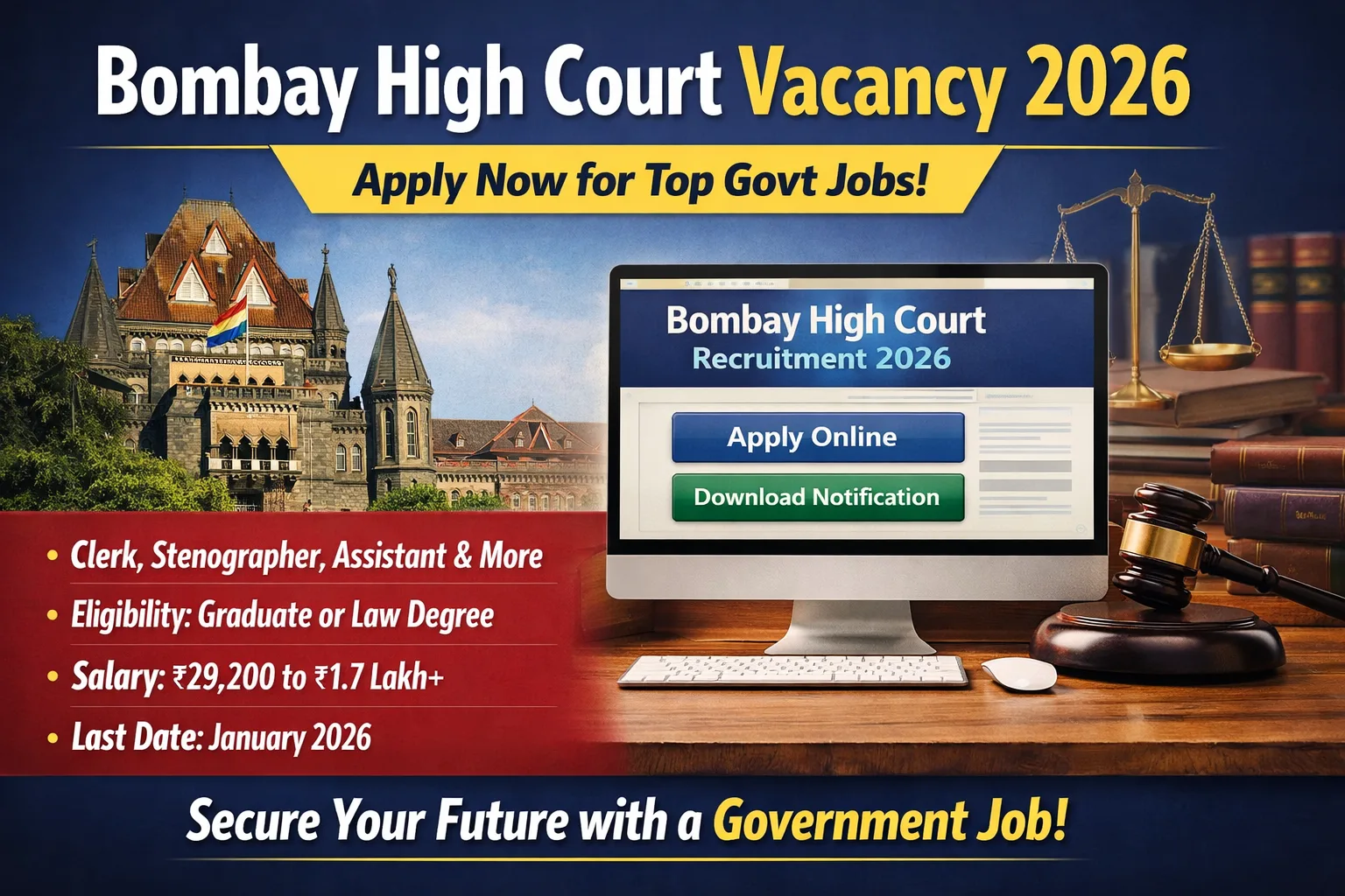Bombay High Court Vacancy 2026: शानदार सैलरी के साथ सरकारी नौकरी का सुनहरा मौका